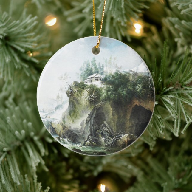 A river landscape in winter, Francesco Foschi  Ceramic Ornament (Tree)