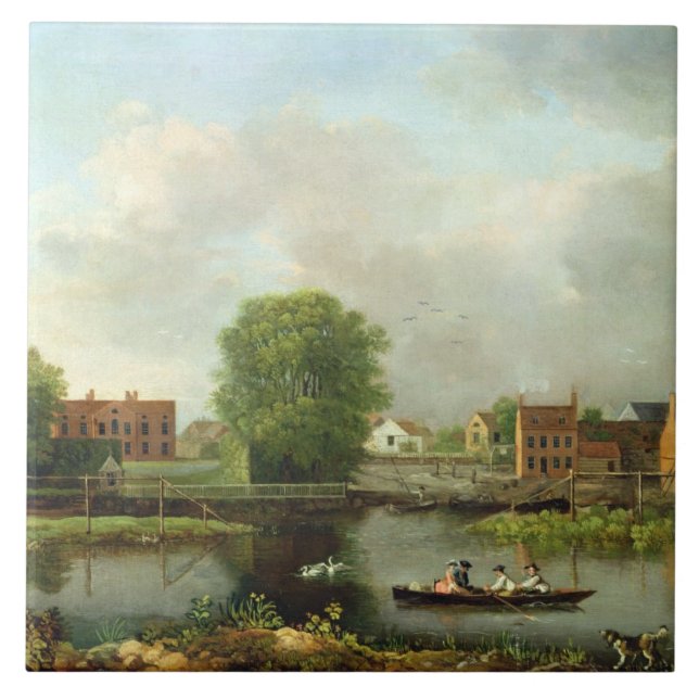 A River Landscape, possibly a View from the West E Ceramic Tile (Front)