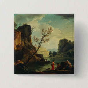 A River with Fishermen by Joseph Vernet 15 Cm Square Badge