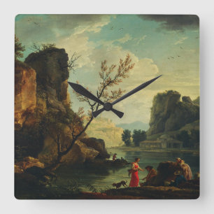 A River with Fishermen by Joseph Vernet  Square Wall Clock