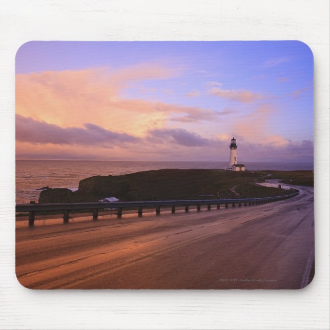 A Road & A Lighthouse Along The Coast At Sunset Mouse Pad (Front)