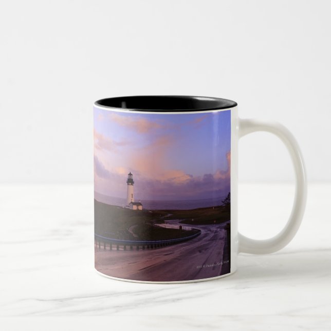 A Road & A Lighthouse Along The Coast At Sunset Two-Tone Coffee Mug (Right)