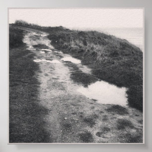 A road by the sea in black and white poster