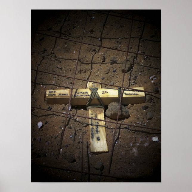 A road repair crew places a cross poster (Front)