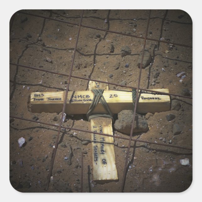 A road repair crew places a cross square sticker (Front)