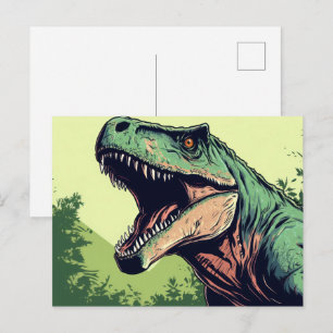 A roaring dinosaur postcard