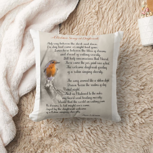 A Robin’s Song at Daybreak - Poem of N. Waterman Cushion (Blanket)