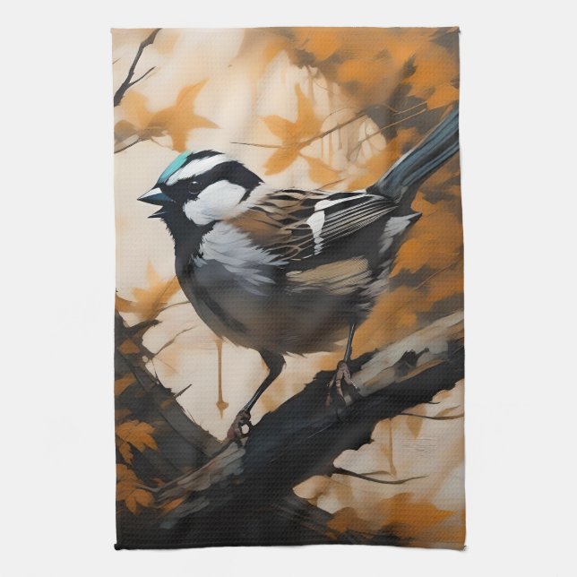A Robin's Serenade in the Canopy, Tea Towel (Vertical)