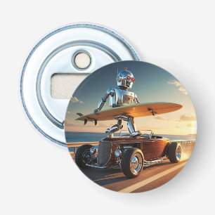 A robot, a surfboad, and a vintage car bottle opener