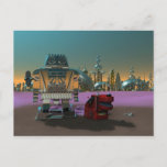 A Robot and His Dog Postcard<br><div class="desc">A toy robot and his mechanical dog take a stroll outside of the glass and silver city on an alien world</div>