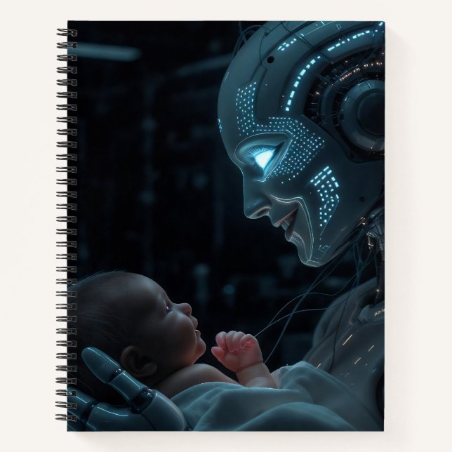 A robotic woman hanging a baby notebook (Front)
