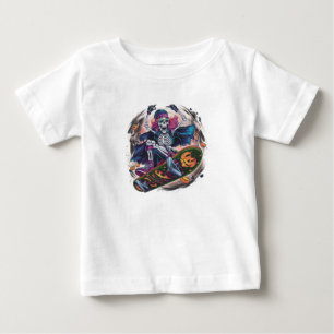 A rock-n-roll skeleton skateboarder dressed for Ha Baby T-Shirt