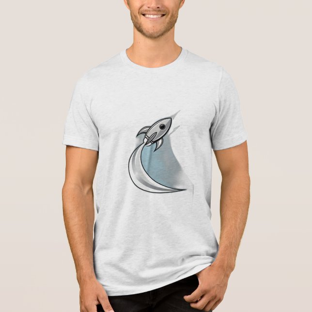 A rocket launching Tri-Blend shirt (Front)