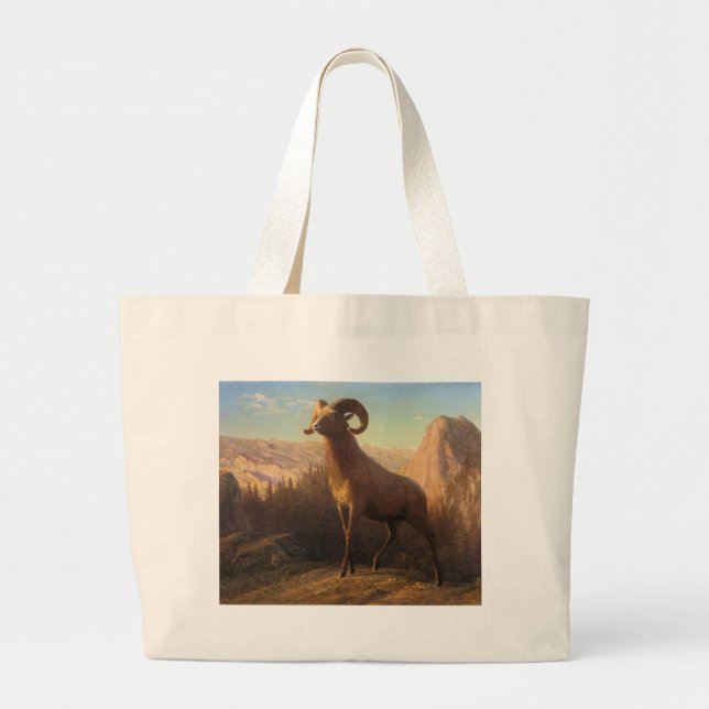 a rocky mountain sheep, Bierstadt Albert Large Tote Bag (Front)