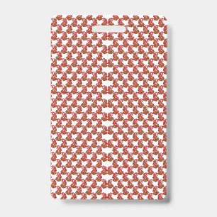 A rolled-up piece of wrapping paper with a festive ID badge
