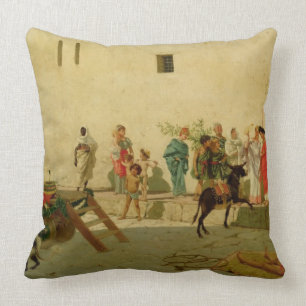 A Roman Street Scene with Musicians and a Performi Cushion