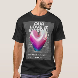 "A Romantic 3D Cartoon Couple Rowing a Heart-Shape T-Shirt