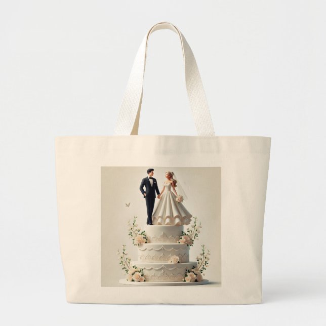 A romantic wedding cake tote bag. (Front)