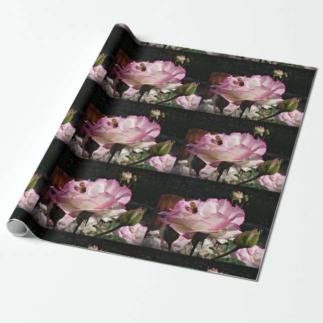 A Rose, A Bud & A Honey Bee Gift Wrapping Paper (Unrolled)