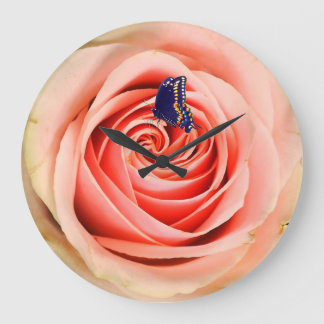 A rose and a butterfly large clock