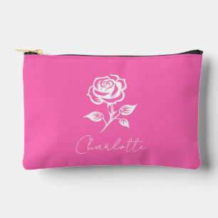 A Rose Modern Elegant Pink Custom Name Accessory Pouch