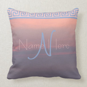 A Rose Quartz And Serenity Sunrise Sky Monogram Cushion