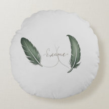 A round pillow with minimalist design on it.