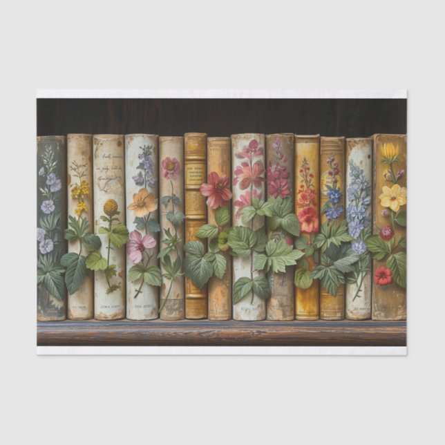 A Row of Books and Flowers Tissue Paper (Front)