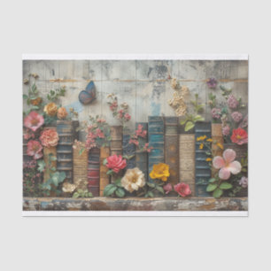 A Row of Books with Flowers Tissue Paper