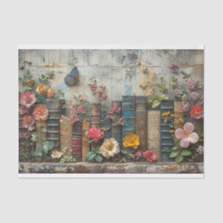 A Row of Books with Flowers Tissue Paper