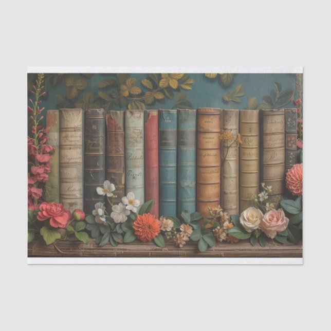 A Row of Books with Flowers Tissue Paper (Front)
