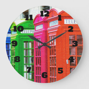 A Row of Brightly Coloured Telephone Boxes Large Clock