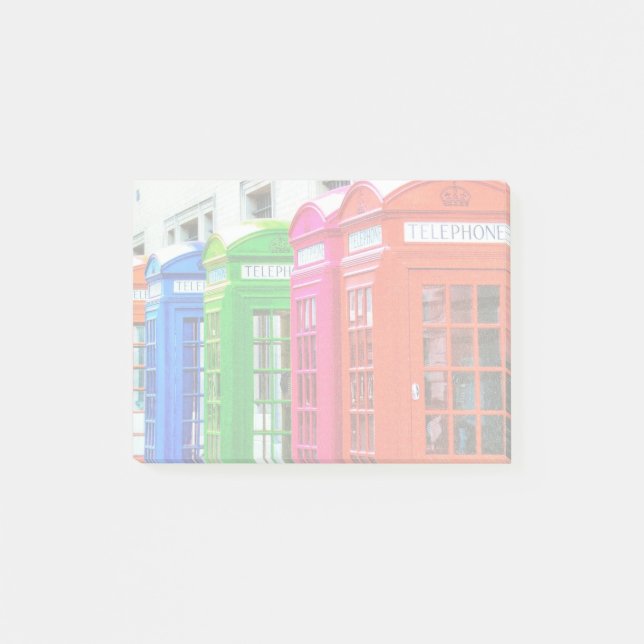 A Row of Brightly Coloured Telephone Boxes Post-it Notes (Front)