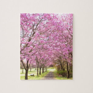 a row of cherry blossom trees jigsaw puzzle