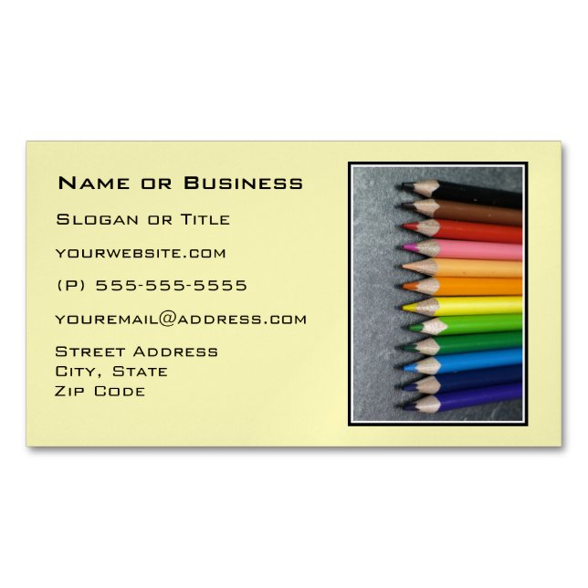 A Row of Coloured Pencils. Magnetic Business Card (Front)