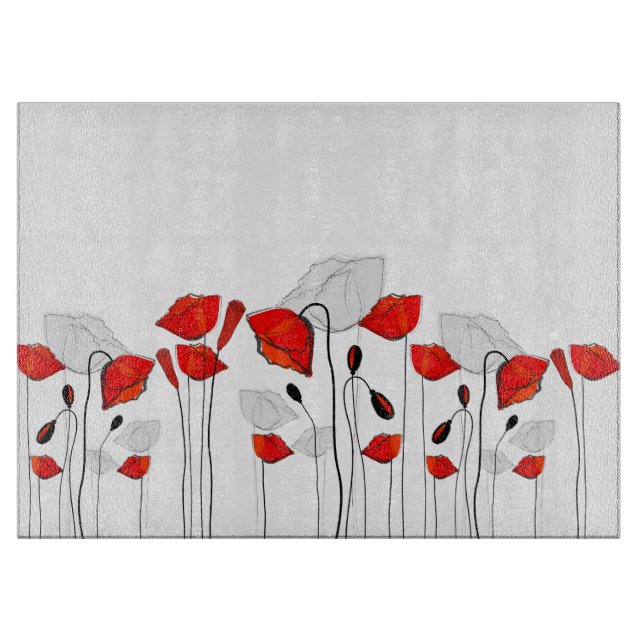A Row of Red Poppies Cutting Board (Front)