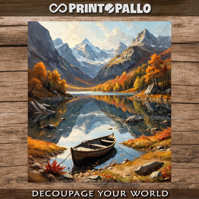 A rowboat on a moutain lake in autumn tissue paper (Creator Uploaded)