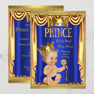 A Royal Blue Prince Baby Shower Gold Boy Blonde Invitation
