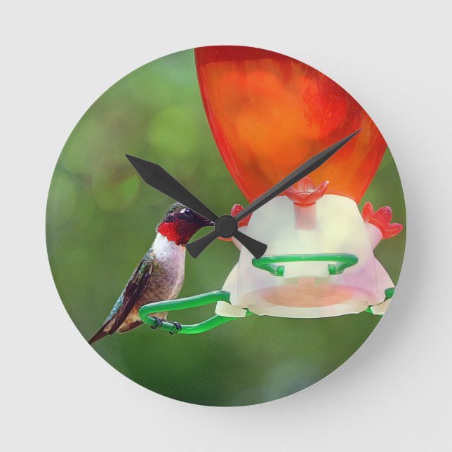 A Ruby Throated Hummingbird Round Clock (Front)