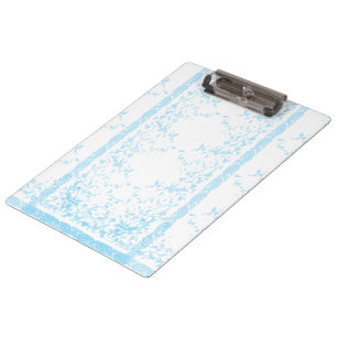 A rug featuring a blue and white creative arts mot clipboard