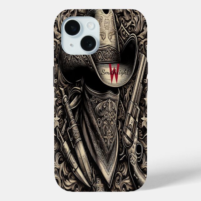 A rugged cowboy in a weathered hat, wielding guns  Case-Mate iPhone case (Back)