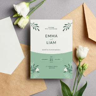 A rustic, country-green wedding invitation