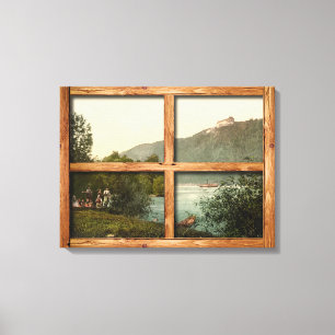 A rustic wooden window view of Rana Riedl Austria Canvas Print