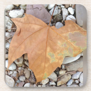 a rusty leaf on pebbles coaster