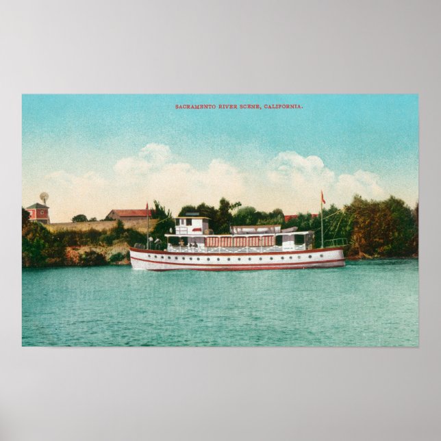A Sacramento River Scene with a Riverboat Poster (Front)