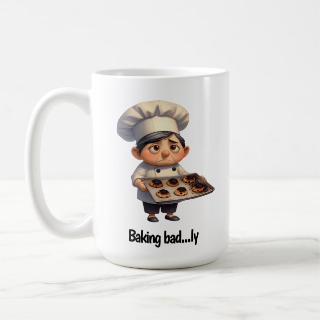 A Sad Pastry Chef with Burned Bread Coffee Mug (Left)