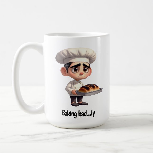 A Sad Pastry Chef with Burned Bread Coffee Mug (Left)
