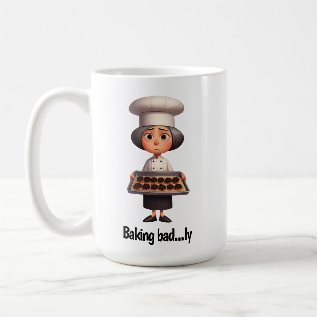 A Sad Pastry Chef with Burned Bread Coffee Mug (Left)