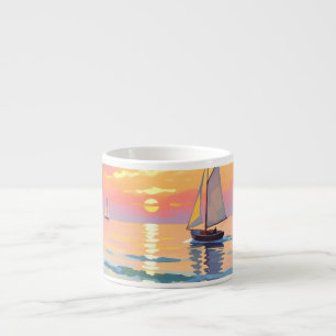 A sailing ship at sunset on the sea espresso cup