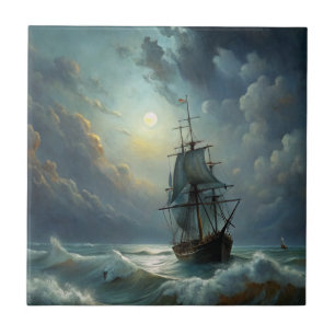 A sailing ship in the ocean ceramic tile